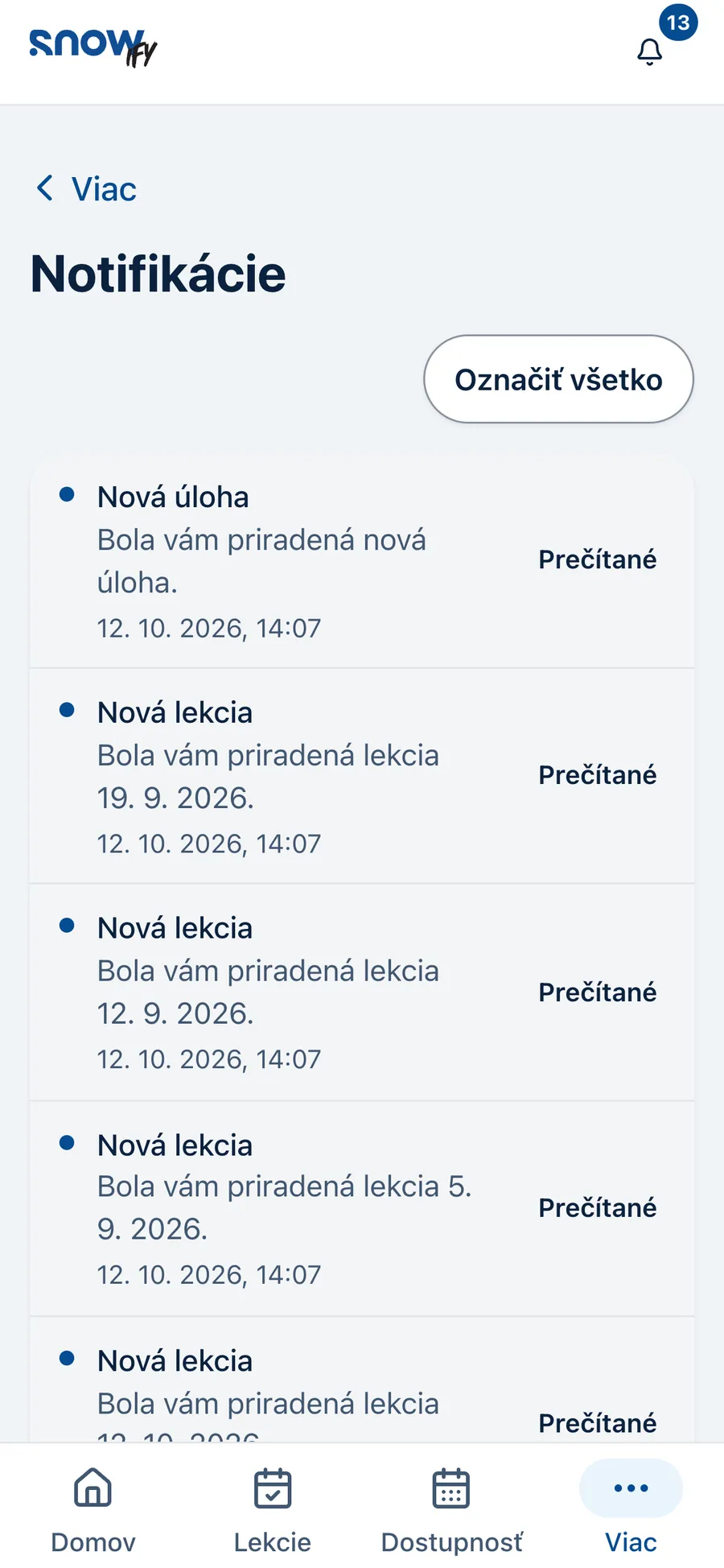 Upozornění na nové a změněné lekce